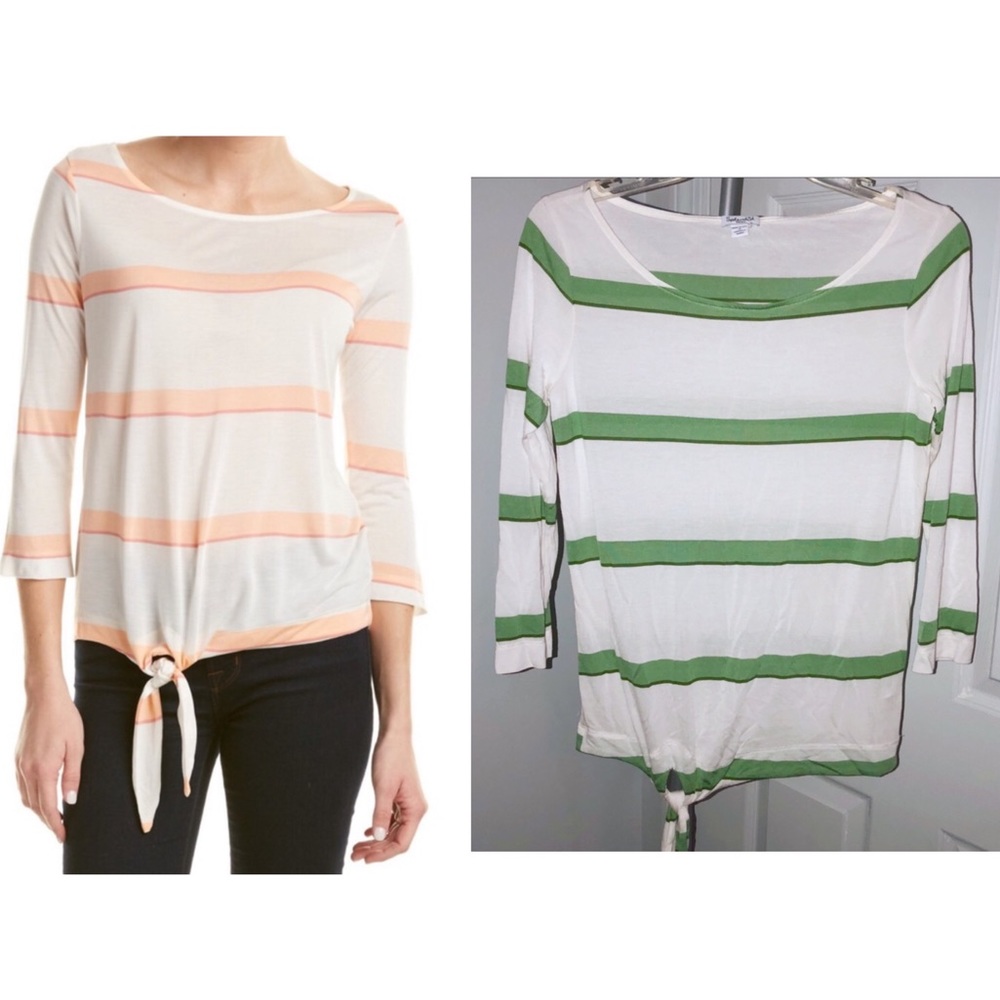 Splendid Tie Front Silk Blend Green Top